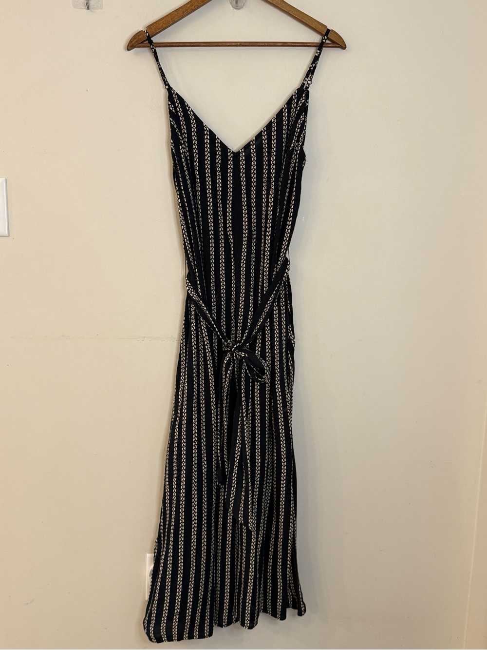 Billabong boho chic black geometric striped crop wide leg jumpsuit M